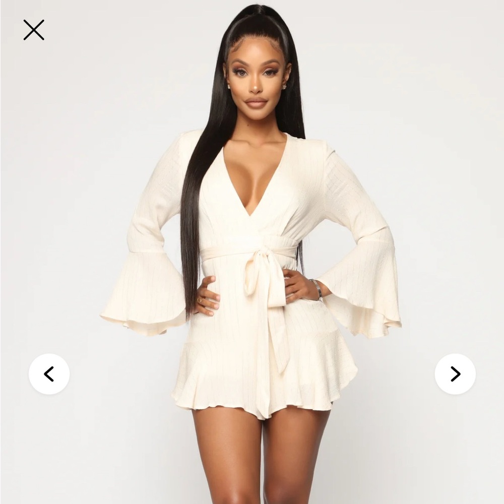 Fashion Nova Cream Bell Sleeve Romper